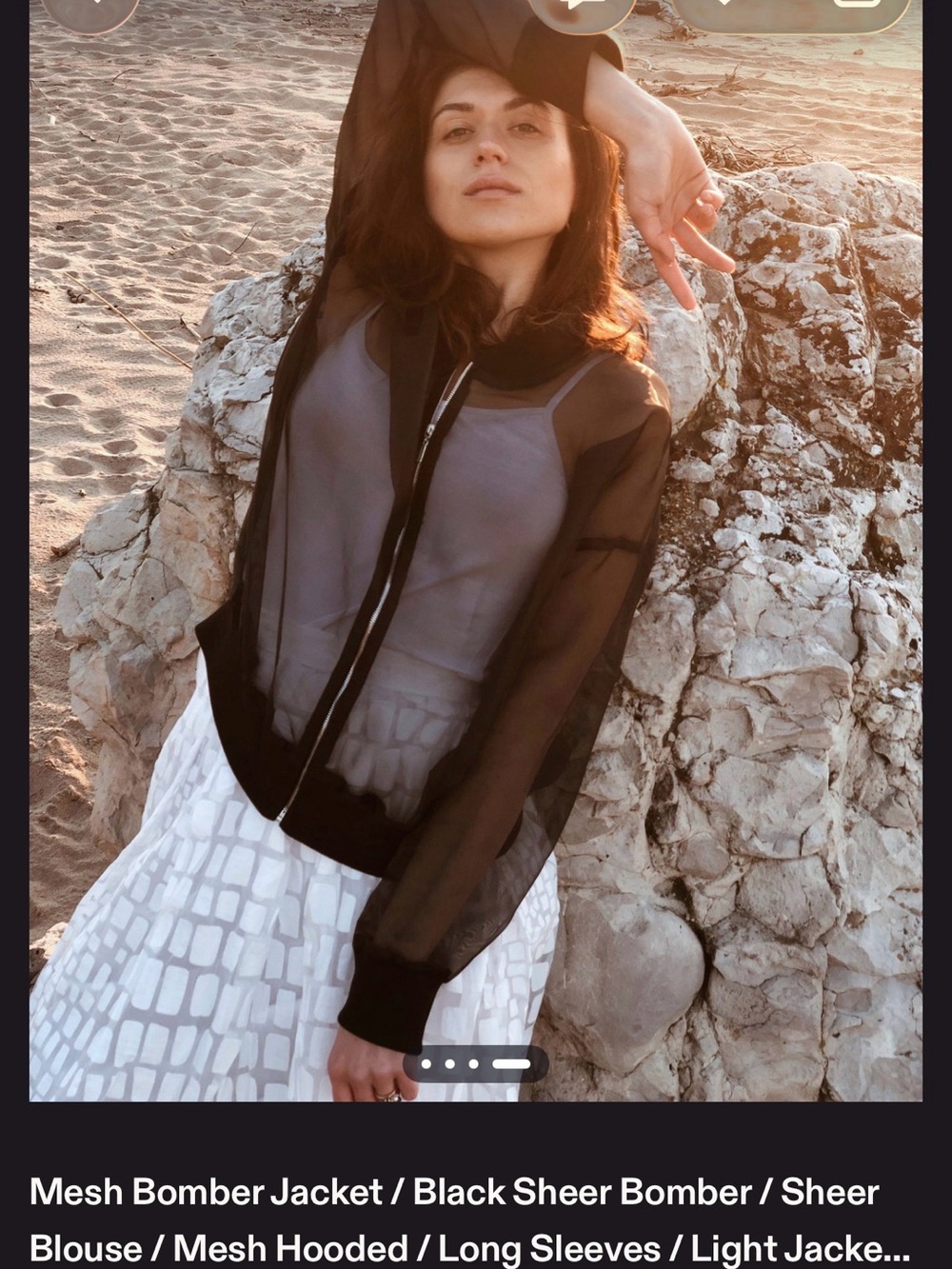 Handmade Black Sheer Mesh Bomber Jacket